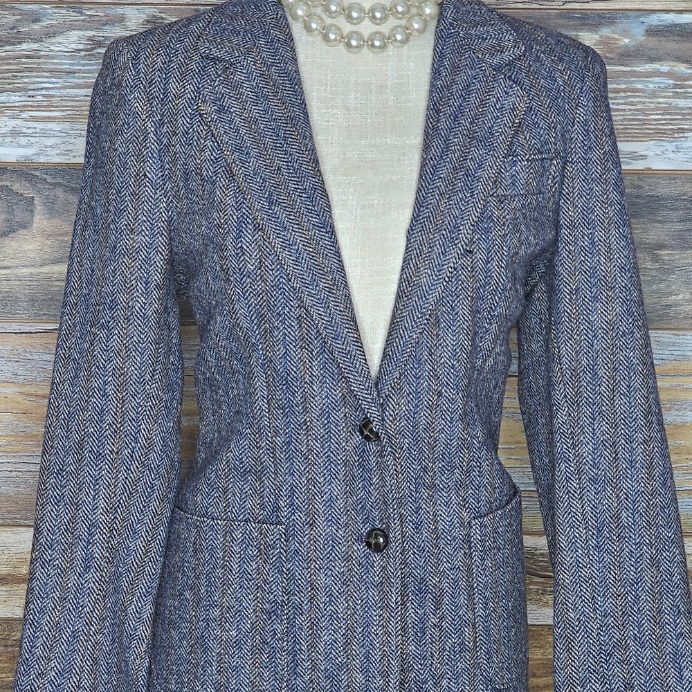 Vintage Tweed Casa de Lana Wool Multicolor Herringbone Blazer Jacket 11 / 12